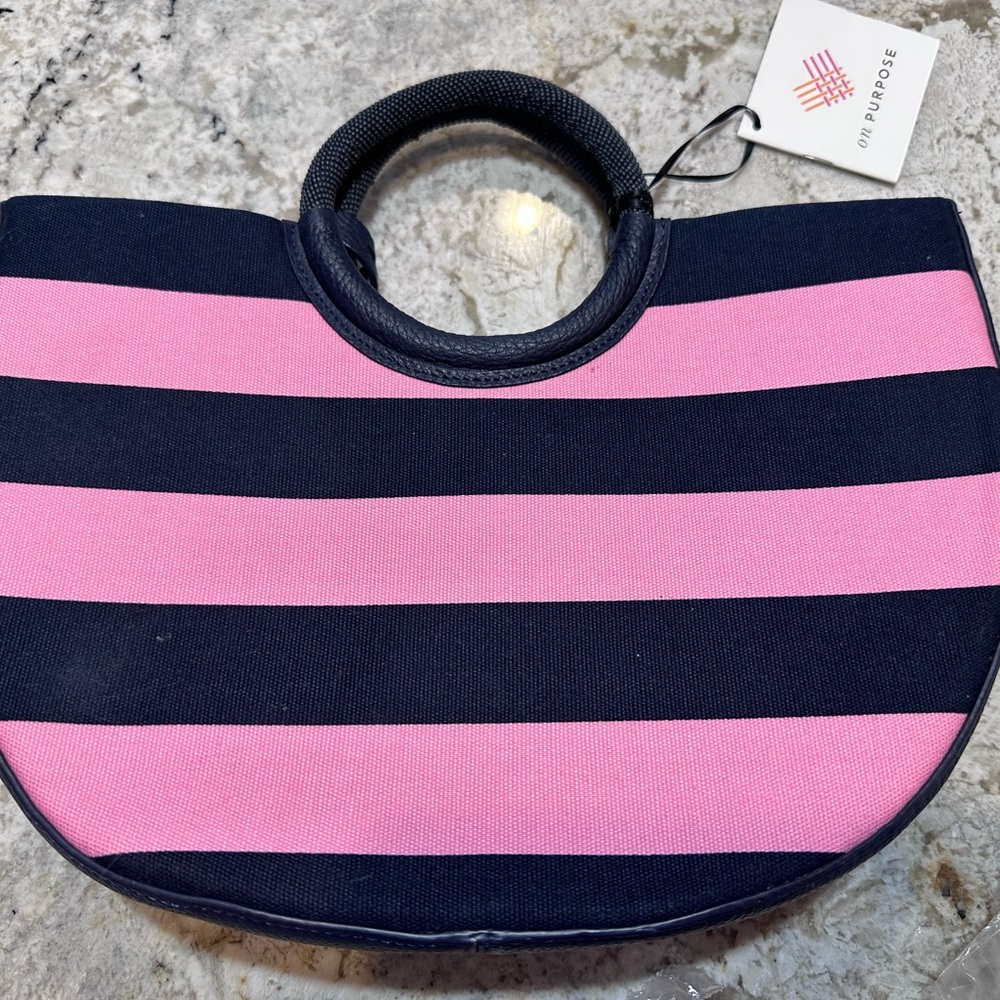 Kate Spade Pink and Navy Striped Half Circle Tote - NWT - Picture 3 of 7